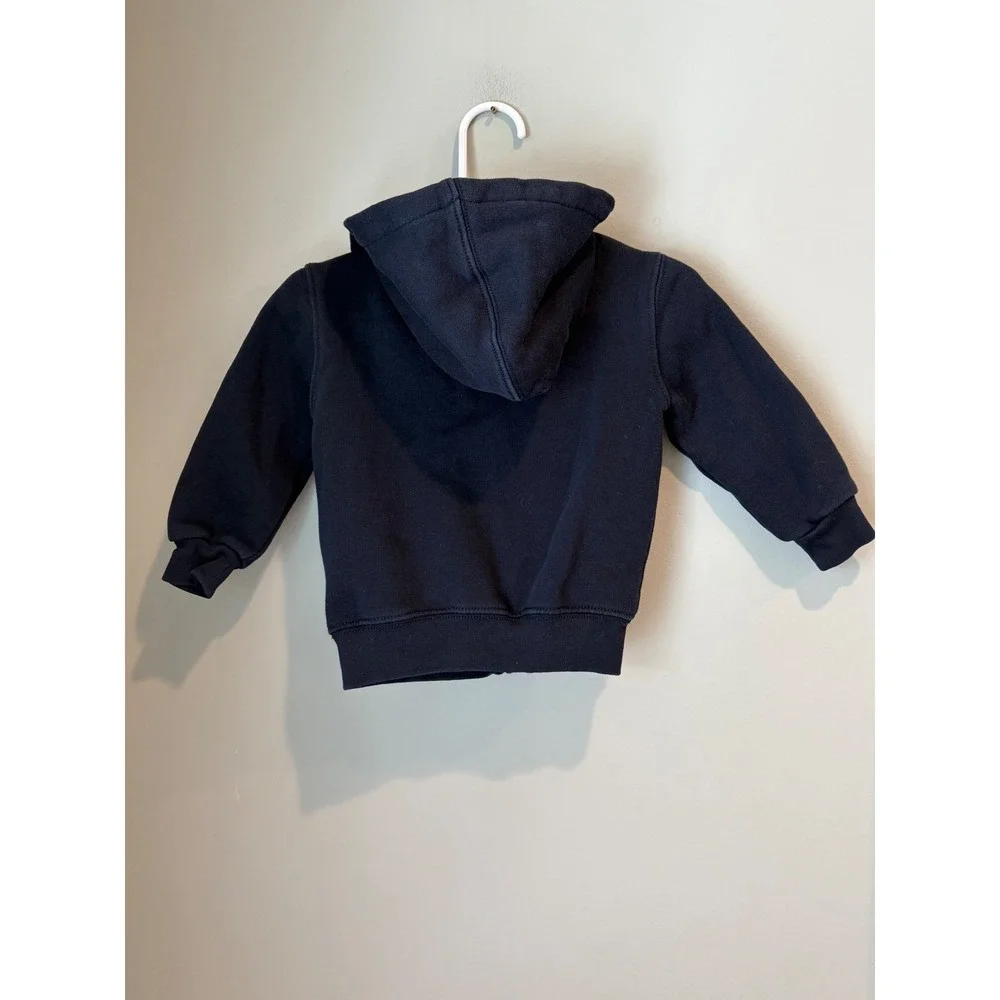 Ralph Lauren Boys‎ Navy Blue Plaid Lined Full Zip Fleece Hoodie 18M Yellow Pony